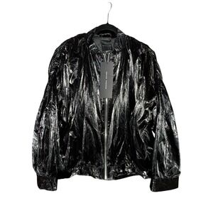 Bershka Series Crinkle-effect Shiny Glossy Black Men's Bomber Jacket Eu/US XS-S